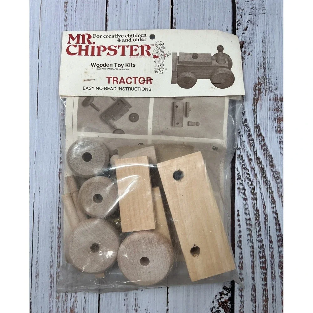 Vintage Mr. Chipster Wooden Toy Kit Tractor 1975 Model Craft